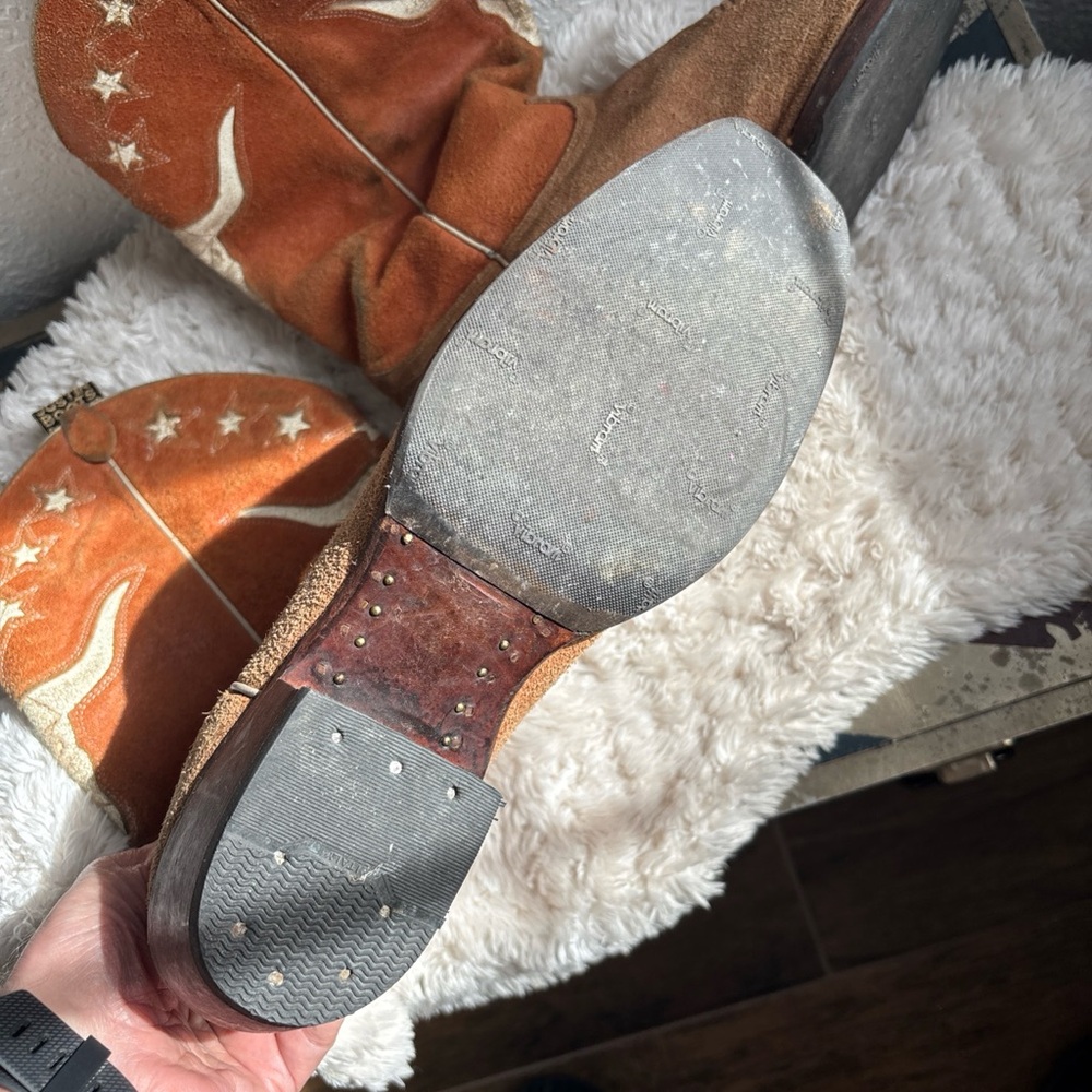 Vintage Justin Heritage Western Cowboy Boots Roughout 10EE Longhorn Inlay Texas - Picture 7 of 10